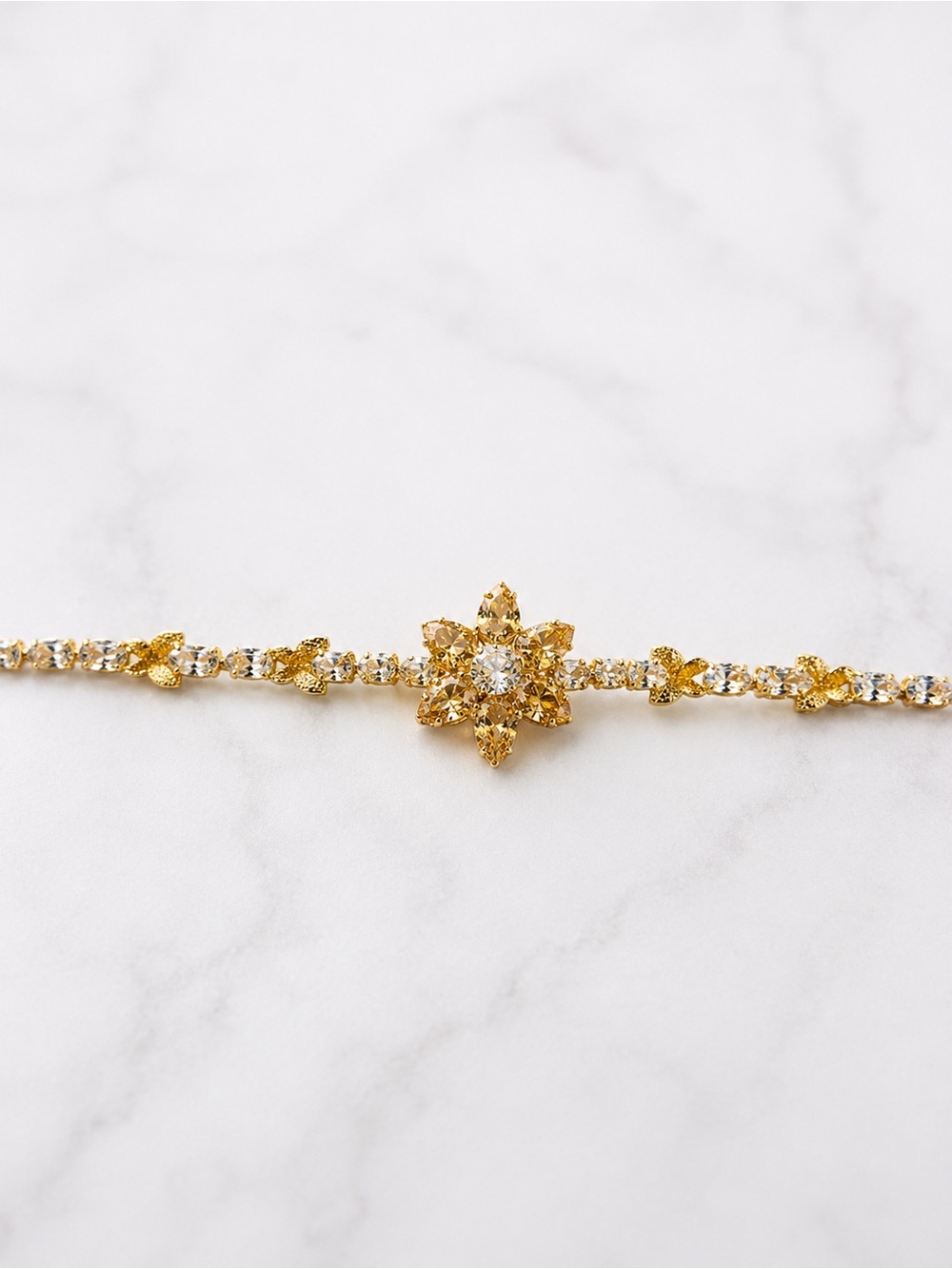 Floral Gold Crystal Tennis Bracelet hand curated - Picture 3 of 3